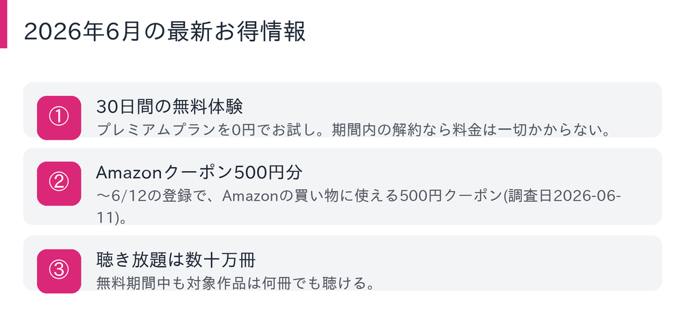 2026年6月のAudible最新お得情報の図