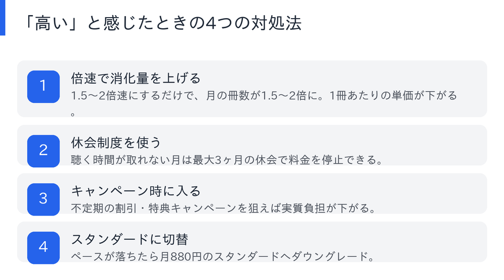Audibleが高いと感じたときの対処法4つの図